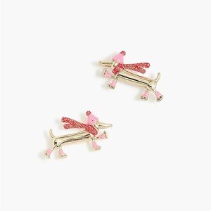 NWT J. Crew Dachsund Winter Dogs Post Earrings in Goldtone w/pink and red